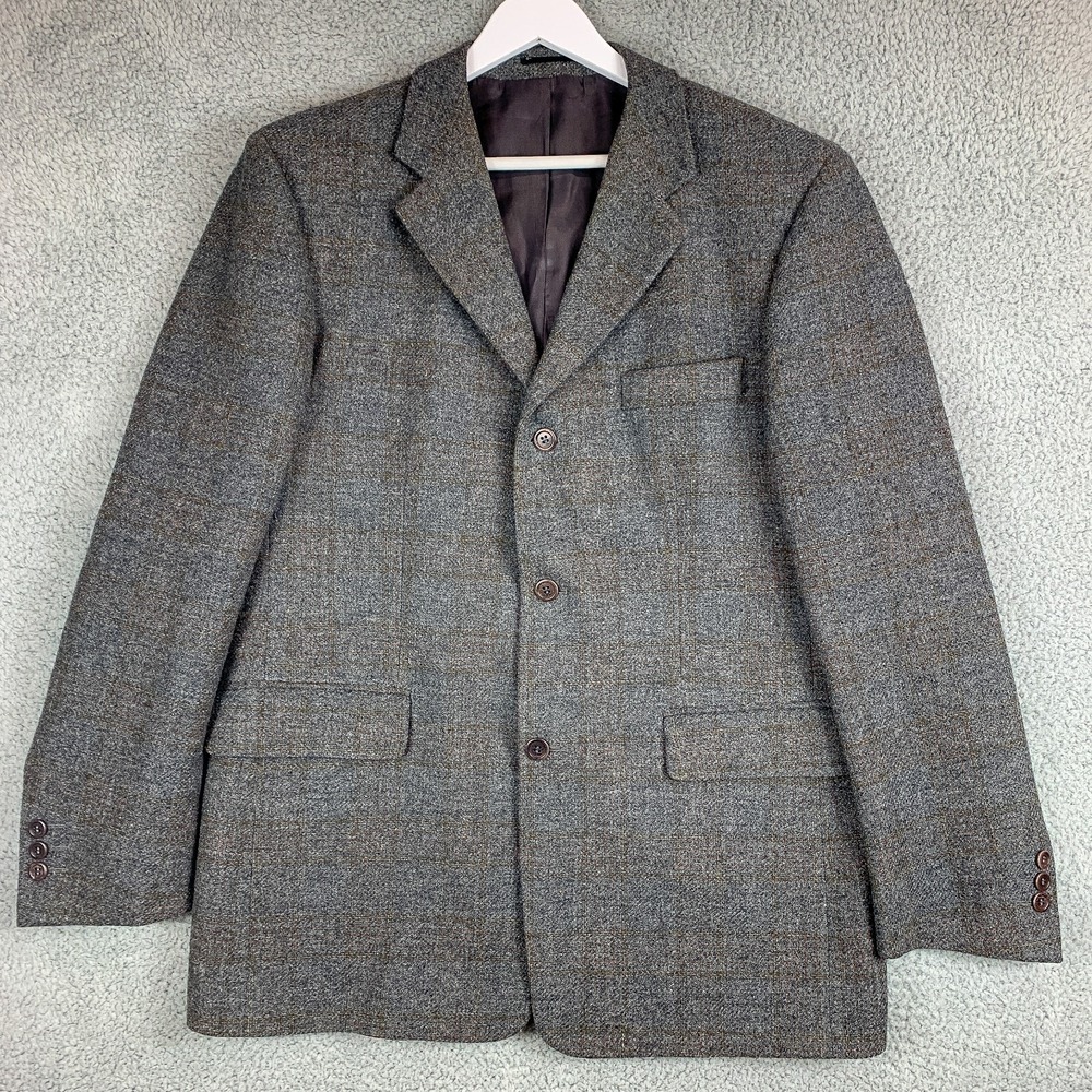 Wall Street Blazer Mens 42 Gray Plaid Tweed Shetland Lambswool Scotland Jacket - Picture 1 of 14